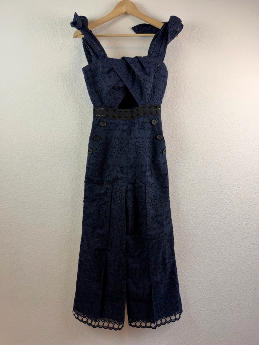 Self-Portrait Tie Detail Jumpsuit In Blue